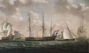 The Dutch Blokkade Fleet At Anchor In The Roads Off Vlissingen (flushing) by Engel Hoogerheyden