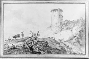 An Italianate Landscape With A Ruined Tower On A Hill