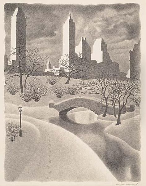 Two Lithographs.
Central Park In The Snow - view 1