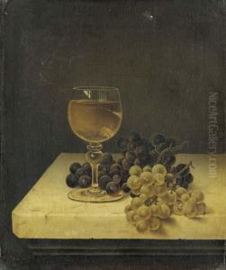 Still Life With Glass Of Wine And Grapes On A Marble Ledge by Thomas H. Hope