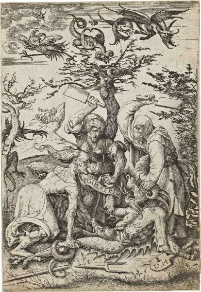 Three Old Women Beating The Devil - view 1