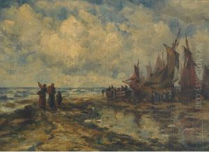 Fisherfolk Meeting The Incoming Boat by Robert B. Hopkin