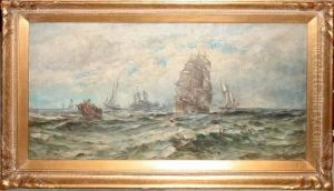 Depicting Three-masted Ships At Sea Depicting Three-masted Ships At Sea