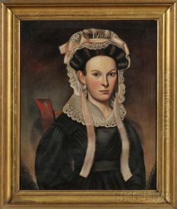 Portrait Of A Young Woman Wearing A Fancy Pink-ribboned Lacebonnet.