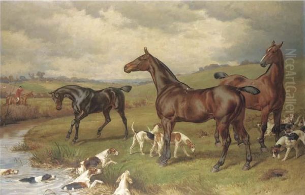 A Hunting Scene, With Horses And Hounds In The Foreground, And A Hunt Beyond - view 1