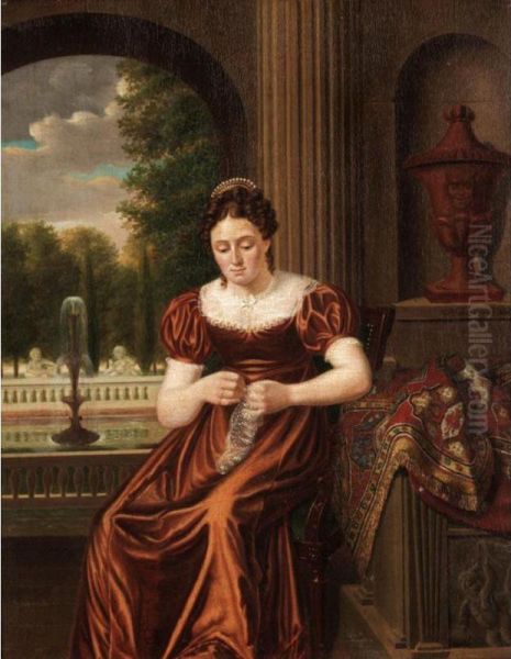 A Lady Sewing - view 1