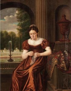 A Lady Sewing by Nicholaas Hopman