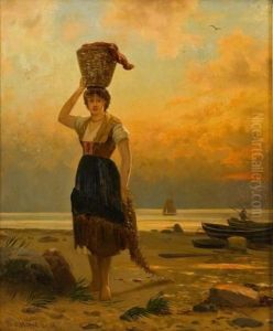 Frau Im Abendlicht Am Strand