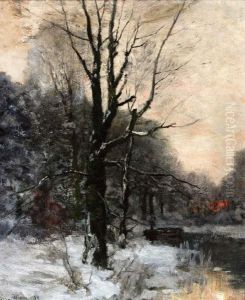 Winters Bos Bij Avondrood by Ferdinand Bernhard Hoppe