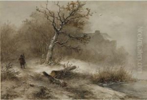 A Woodman In A Snow Covered Forest