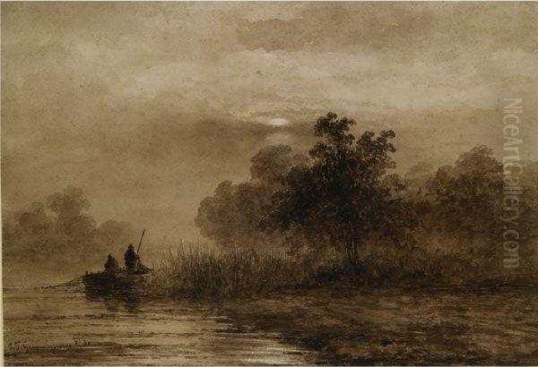 Fishermen In A Rowing Boat By The Reeds - view 1