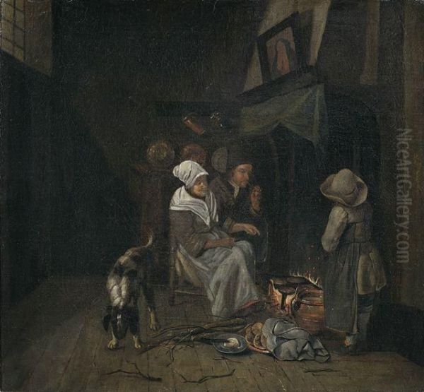 Kucheninterieur Mit Versammelter Familie Beim Pfannkuchen Backen - view 1