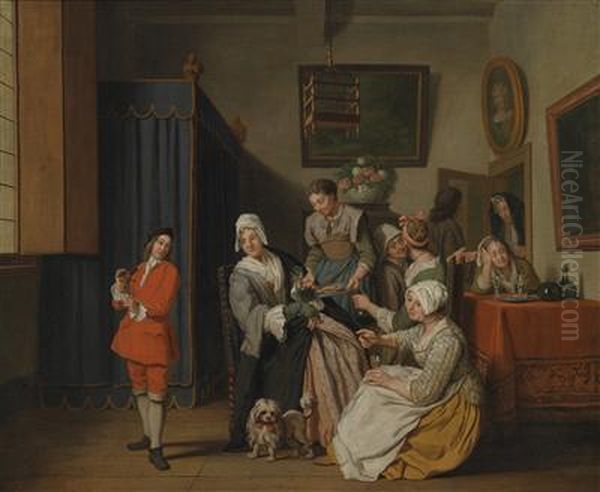 Patrician Interior With Numerous Women Anda Young Man With A Bird - view 1