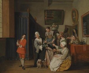 Patrician Interior With Numerous Women Anda Young Man With A Bird