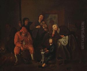 Interieur Met Vioolspeler En Dronken Man
