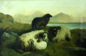 Sheep In A Mountain Landscape by George W. Horlor