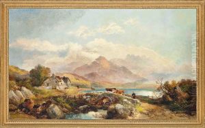 A Milkmaid With Cattle Crossing A Bridge, Wales