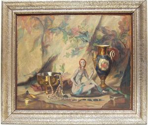 Stillleben Mit Perlenkette, Porzellandame Und -amphore by Carl Horn