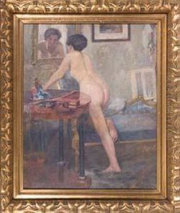 Interieur Mit Weiblichem Ruckenakt Vor Spiegel by Carl Horn