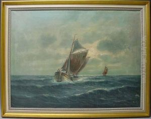 Finkenwerder Fischkutter Auf Dem Offenen Meer by Josef Horn