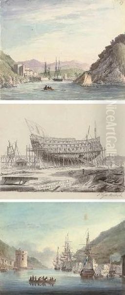 An Album Containing Four Studies Of Colonel Richards Lyde Hornbrook's House At Bahia; Seven Small Architectural Studies; Twelve Landscape Sketches, Including Views From The Rodil Battery, The Venta Of Oriomendi From Puya Fort, The Island Of Sta Clara, The - view 1