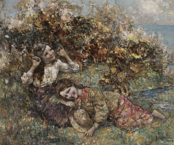Girls Picking Wild Flowers - view 1