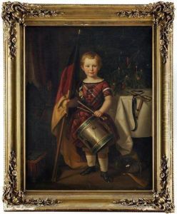 Portrait D'enfant Devant Un Sapin De Noel Tenant Le Drapeauimperial Allemand