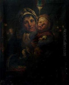 Mutter Mit Kind Beim Lichterfest by Adolf Friedrich Hornemann