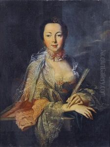 Portrait Of A Lady, Half-length, In A Pink Lace-trimmed Dress With A Flower In Her Hair, Leaning On A Stone Ledge Holding A Fan Portrait Of A Lady, Half-length, In A Pink Lace-trimmed Dress With A Flower In Her Hair, Leaning On A Stone Ledge Holding A Fan