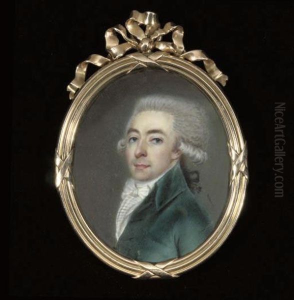 A Young Gentleman, In Green Coat And White Waistcoat, Powdered Hair - view 1