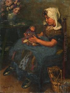 Zeeuws Meisje Met Haar Pop En Poppenbedje by Hendrik Horrix