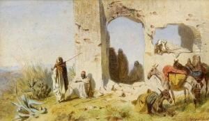 Orientalen Mit Lasttieren Bei Der Rast