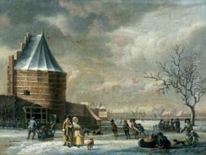 Paysage D'hiver, Scene De Patinage by Warnaar Horstink