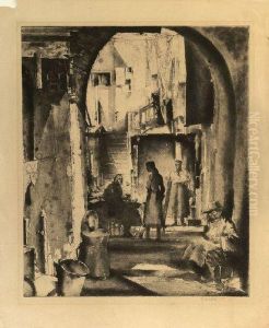 "courtyard Scene With Figures" by Earl Horter