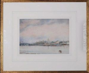 Buildings Along The Banks Of A River by George Edward Horton