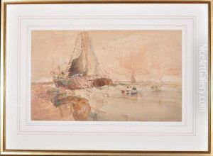 A Fishing Boat On A Stormy Beach by George Edward Horton