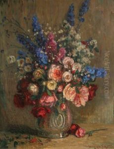 Nature Morte Aux Roses Et Delphiniums