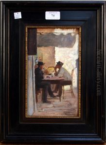 Interior Of A Cafe With Two Figures Seated At A Table by Joseph Eugen Horwarter