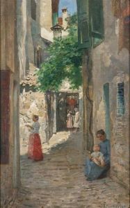 Altstadtgasse Mit Personenstaffage by Joseph Eugen Horwarter