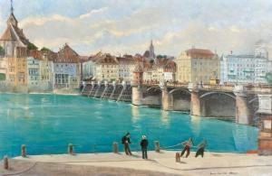 Die Alte Mittlere Rheinbrucke In Basel Mitpersonenstaffage