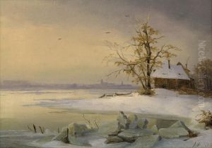 Blick Auf Brandenburg Im Winter by Theodor Hosemann
