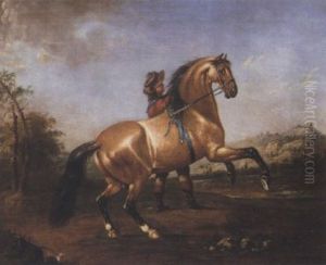 Horse Being Schooled By A Groom by Christian Friedrich Hosenfelder