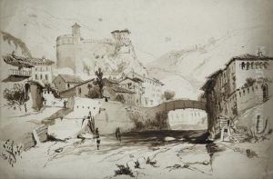 Paysage Montagneux Anime Au Pont Et Au Chateau by Edouard Jean Marie Hostein