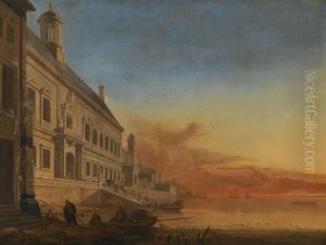 A Coastal Architectural Capriccio At Sunset by Gerrit Houckgeest