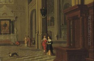 The Interior Of A Church With Elegant Figures by Gerrit Houckgeest