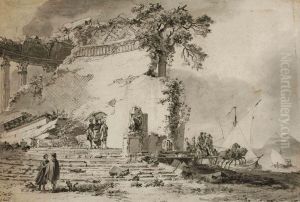 Scene Imaginaire Au Milieu De Ruines by Jean-Pierr Houel