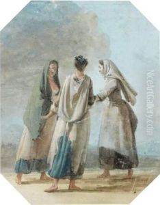 Trois Femmes En Pied Discutant by Jean-Pierr Houel