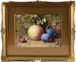Still Life Of Fruit On A Mossy Bank by William Hough