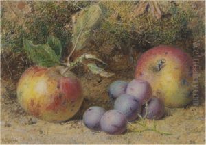 Still Life Of Apples And Grapes by William B. Hough