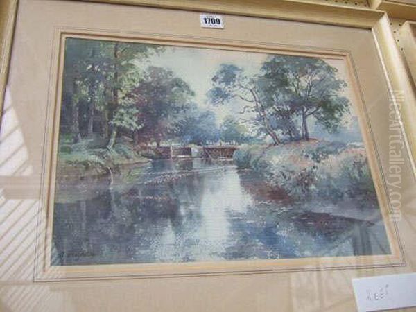 Fishing On The River Arun At Okehurst; Old Weir - view 1